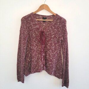 💘Rue21 Burgundy and White Knit Sharkbite Hem Lace Up Front Sweater Size Medium